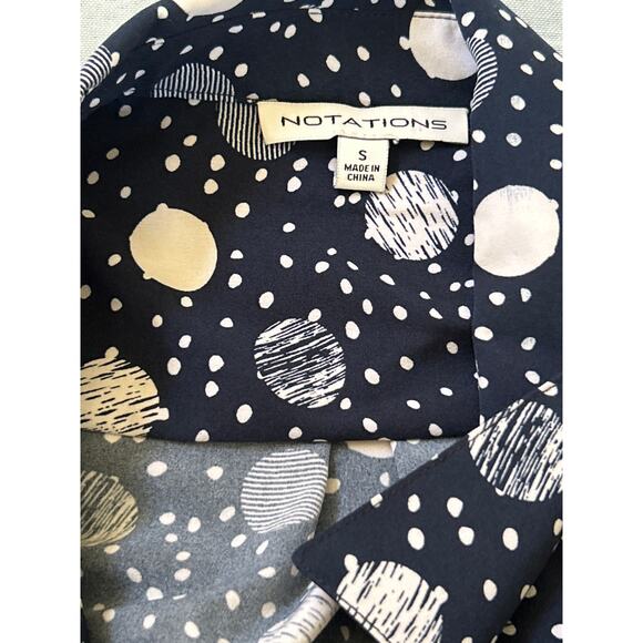 Vtg Notations Dress Casual Blouse, Navy Wht Polkadot Long Sleeve Women’s S - Picture 7 of 9